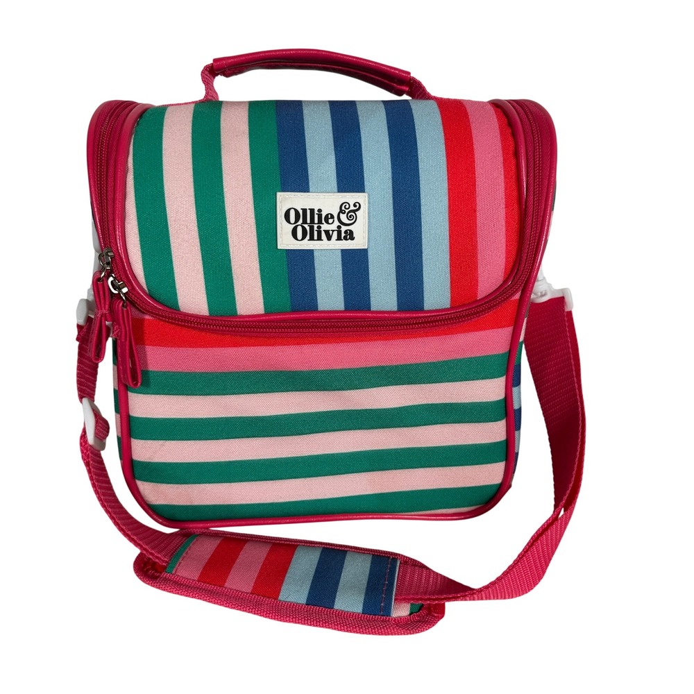 Preppy Color Striped Lunch Bag‎ Insulated Shoulder Strap One Size School Work